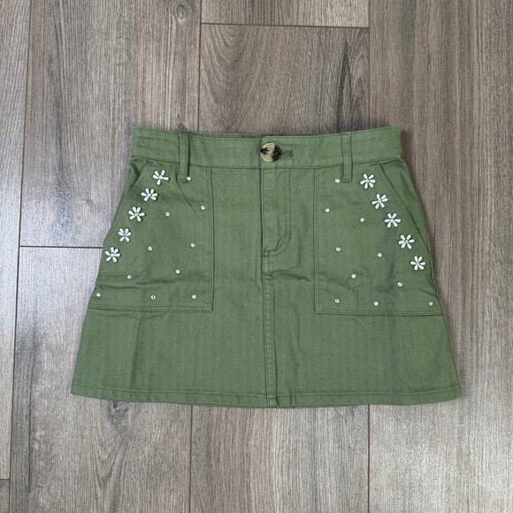 Crewcuts Flower Embellished Stretch Herringbone Mini Skirt US Girl's 7 New - Picture 3 of 7
